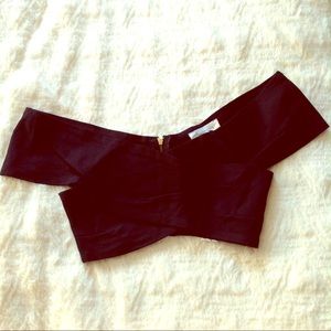 Black bandage crop top bandeau zip up off shoulder